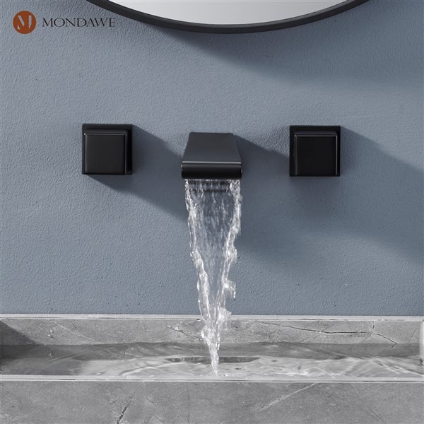 Mondawe Spot-Free Matte Black Widespread Wall Mount 3-Hole Bathroom Sink Faucet