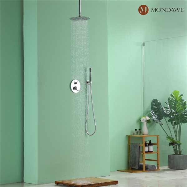 Mondawe 10-in Round Ceiling Mount Built-in Shower System Set-in Chrome
