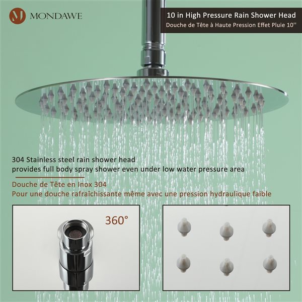 Mondawe 10-in Round Ceiling Mount Built-in Shower System Set-in Chrome