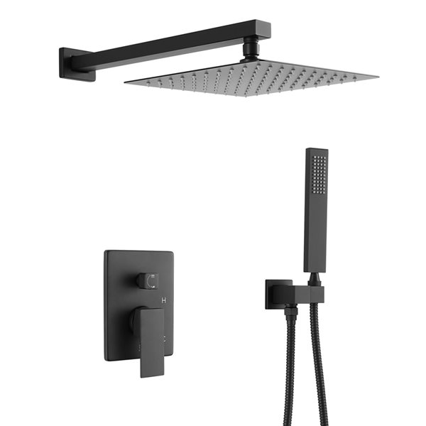 Mondawe 10-in Wall Mount Pressure Balance Shower System-in Matte Black ...