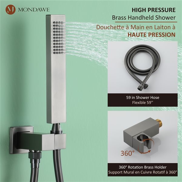 Mondawe 10-in Ceiling Mount Pressure Balance Shower System-in Grey