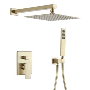 Mondawe 10-in Wall Mount Pressure Balance Shower System-in PVD Brushed Gold