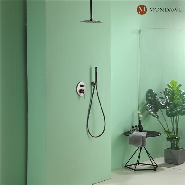 Mondawe 10-in Round Ceiling Mount Built-in Shower System Set-in Gray