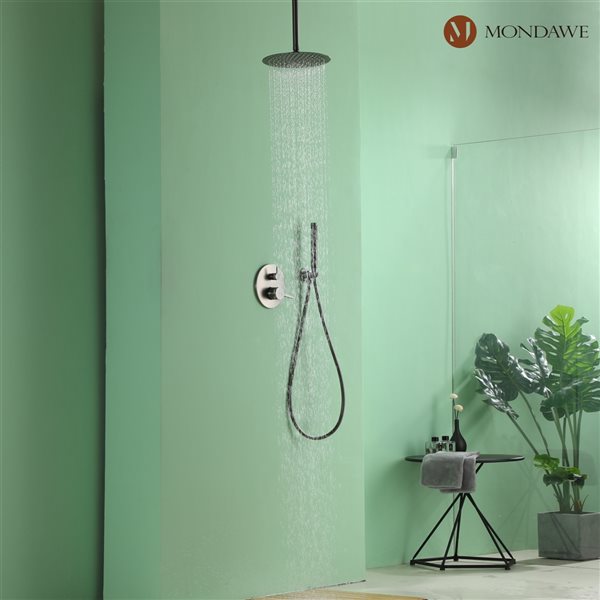 Mondawe 10-in Round Ceiling Mount Built-in Shower System Set-in Gray