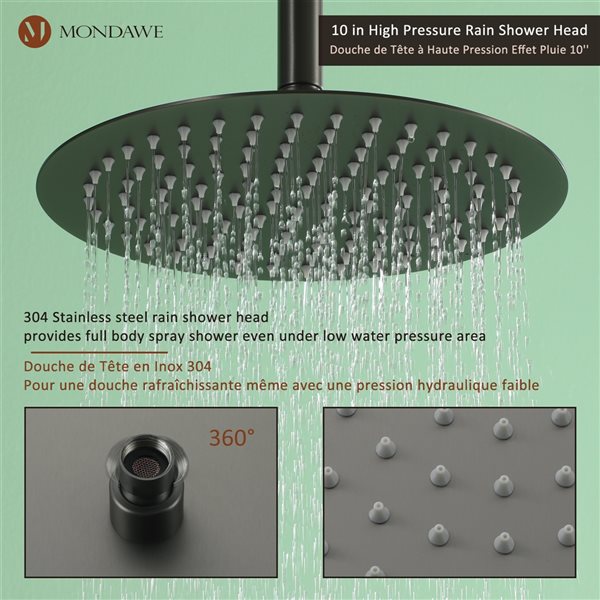 Mondawe 10-in Round Ceiling Mount Built-in Shower System Set-in Gray
