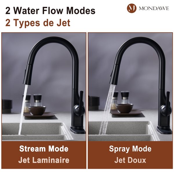Mondawe Matte Black 2-Function Pull-down 1-handle Deck Mount Kitchen Faucet