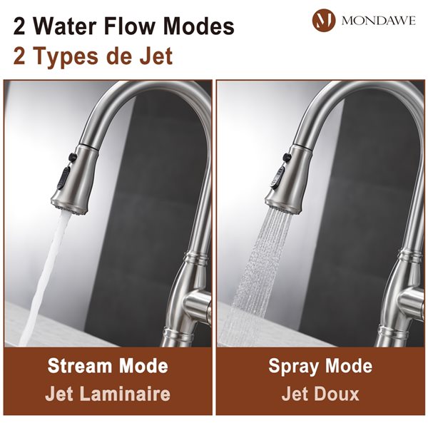 Mondawe Brushed Nickel 2-Function Pull-down 1-handle Deck Mount Kitchen Faucet