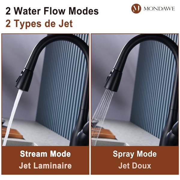 Mondawe Matte Black 2-Function Pull-down 1-handle Deck Mount Kitchen Faucet