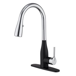 Mondawe Black Chrome 3-Function Pull-down 1-handle Deck Mount Kitchen Faucet