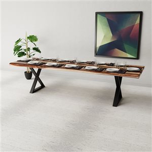 Corcoran Sheesham 120-in x 40-in Dinning Table with X Black Legs