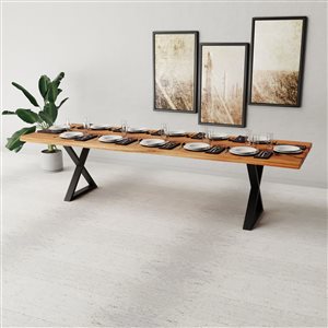 Corcoran Acacia 120-in x 40-in Dinning Table with X Black Legs