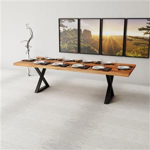 Corcoran Acacia 108-in x 40-in Dinning Table with X Black Legs