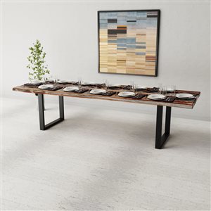 Corcoran Grey Sheesham 120-in x 40-in Dinning Table with U Black Legs