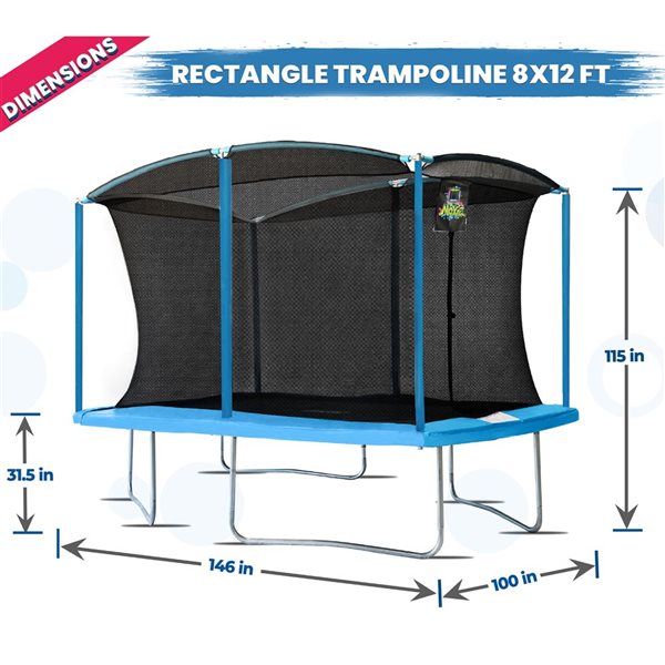 Machrus Moxie 8 x 12 FT Rectangular Outdoor Trampoline Set with Safety Enclosure