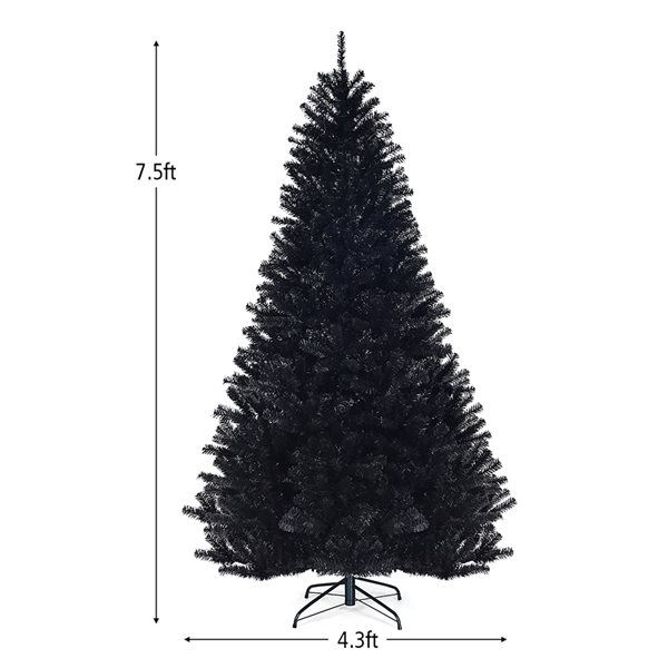 Costway 7.5-ft Hinged Artificial Halloween Christmas Tree Full Tree with Metal Stand in Black