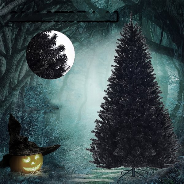 Costway 7.5-ft Hinged Artificial Halloween Christmas Tree Full Tree with Metal Stand in Black