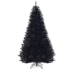 Costway 7.5-ft Hinged Artificial Halloween Christmas Tree Full Tree with Metal Stand in Black