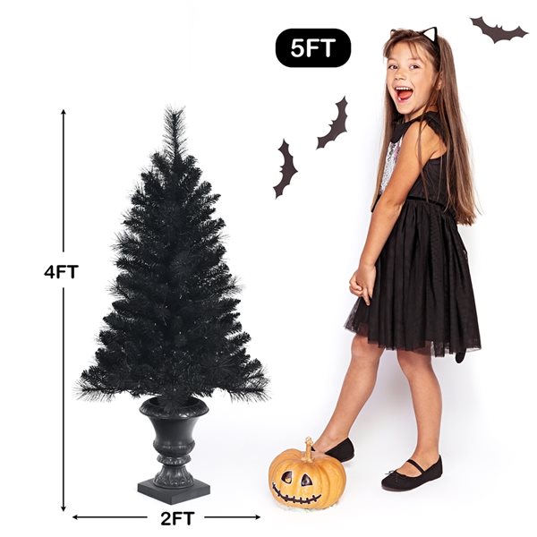 Costway 4ft PreLit Black Christmas Entrances Tree Potted Xmas with