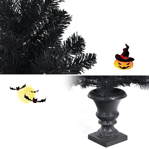 Costway 4ft PreLit Black Christmas Entrances Tree Potted Xmas with
