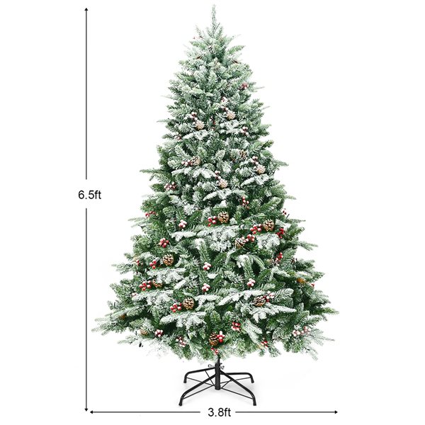 Costway 6.5-ft Pre-Lit Snow Flocked Hinged Artificial Christmas Spruce Tree with 450 Lights