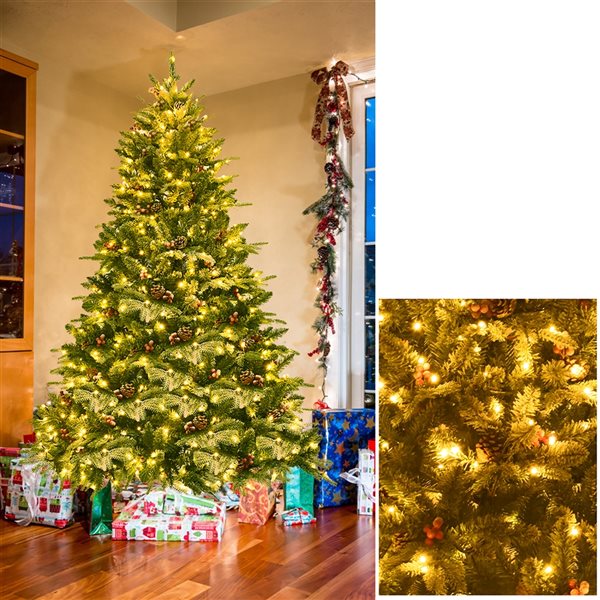 Costway 6.5-ft Pre-Lit Snow Flocked Hinged Artificial Christmas Spruce Tree with 450 Lights