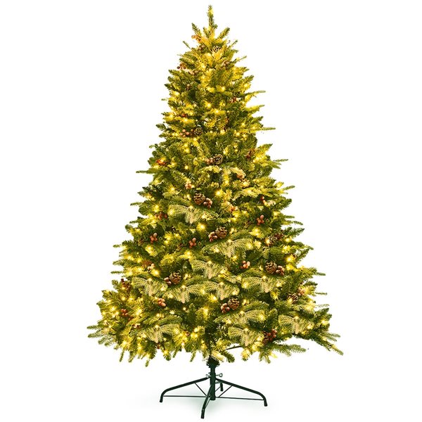Costway 6.5-ft Pre-Lit Snow Flocked Hinged Artificial Christmas Spruce Tree with 450 Lights