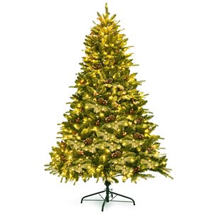 Costway 6.5-ft Pre-Lit Snow Flocked Hinged Artificial Christmas Spruce Tree with 450 Lights