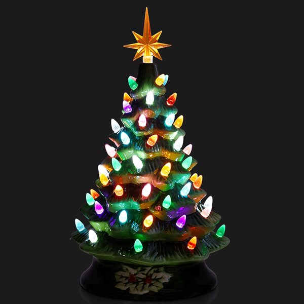 Costway 11 in. Pre-Lit Ceramic Christmas Tree Tabletop Lights