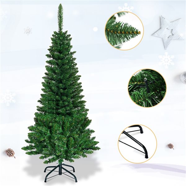 Costway 4.5-ft Pre-Lit Hinged Artificial Fir Pencil Christmas Tree with ...