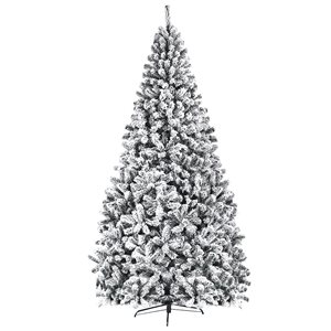 Costway 9-ft Premium Snow Flocked Hinged Artificial Christmas Tree Unlit with Metal Stand