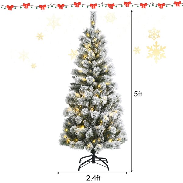 Costway 5-ft Pre-Lit Hinged Christmas Tree Snow Flocked with 9 Modes Remote Control Lights