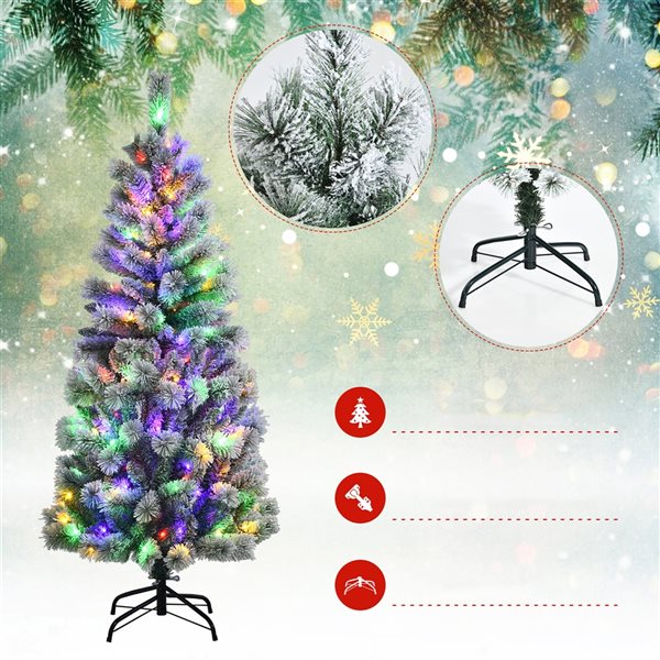 Costway 5-ft Pre-Lit Hinged Christmas Tree Snow Flocked with 9 Modes Remote Control Lights