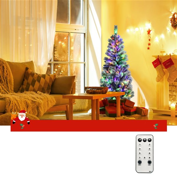 Costway 5-ft Pre-Lit Hinged Christmas Tree Snow Flocked with 9 Modes Remote Control Lights