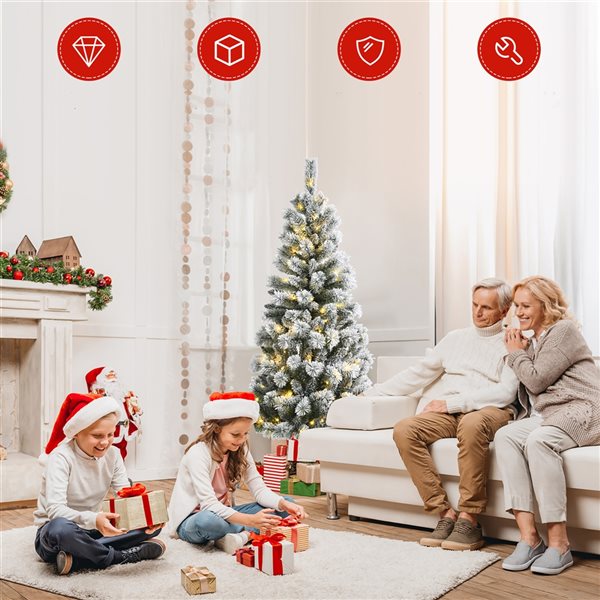 Costway 5-ft Pre-Lit Hinged Christmas Tree Snow Flocked with 9 Modes Remote Control Lights