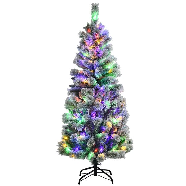 Costway 5-ft Pre-Lit Hinged Christmas Tree Snow Flocked with 9 Modes Remote Control Lights