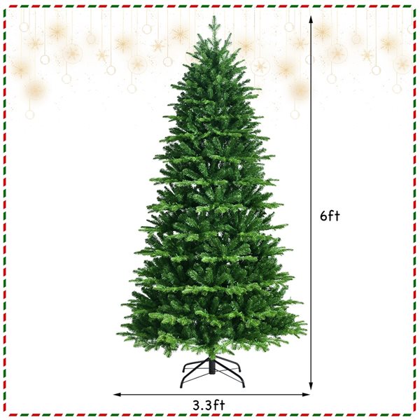 Costway 6-ft Pre-Lit Hinged Christmas Tree 1664 PE and PVC Tips with 310 Lights and Foot Switch