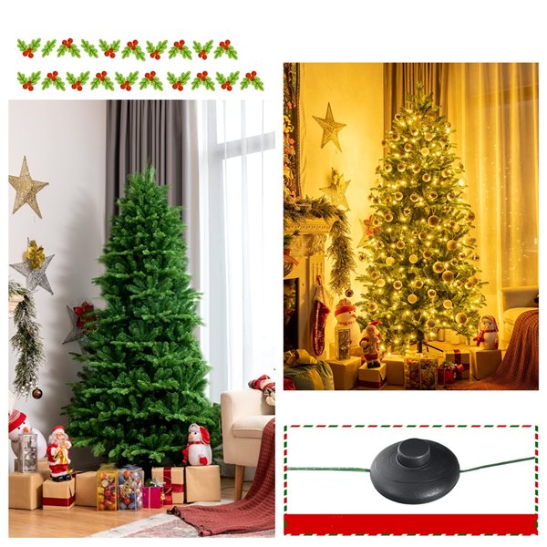 Costway 6-ft Pre-Lit Hinged Christmas Tree 1664 PE and PVC Tips with 310 Lights and Foot Switch
