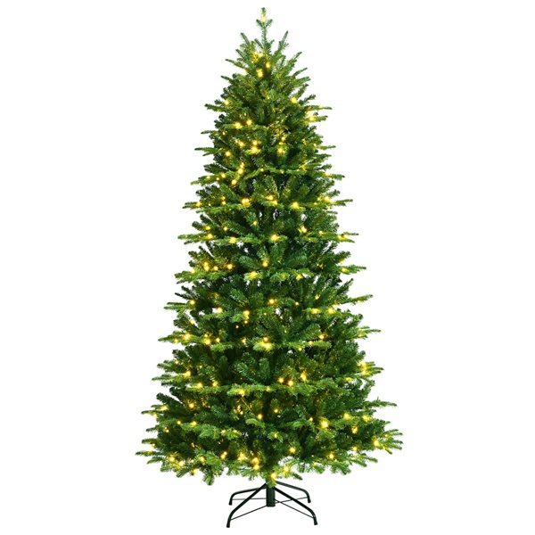 Costway 6-ft Pre-Lit Hinged Christmas Tree 1664 PE and PVC Tips with 310 Lights and Foot Switch