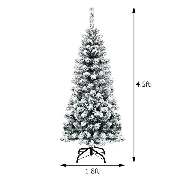 Costway 4.5-ft Pre-Lit Snow Flocked Artificial Pencil Christmas Pine Tree with 150 LED Lights