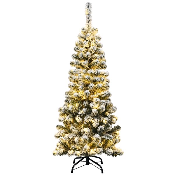 Costway 4.5-ft Pre-Lit Snow Flocked Artificial Pencil Christmas Pine Tree with 150 LED Lights