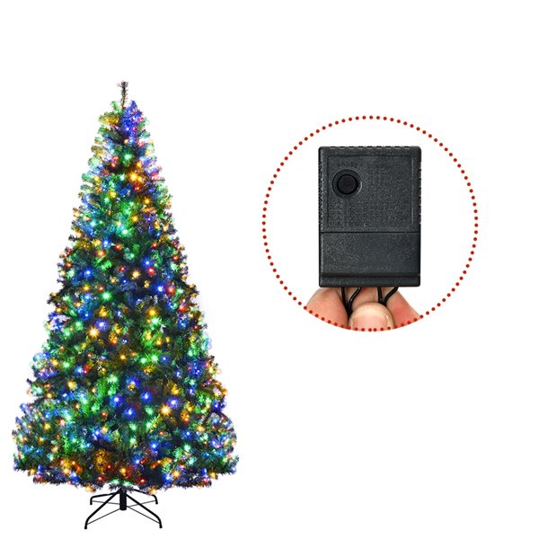 Costway 8-ft Pre-Lit Artificial Christmas Tree Premium Hinged with 750 LED Lights and Stand