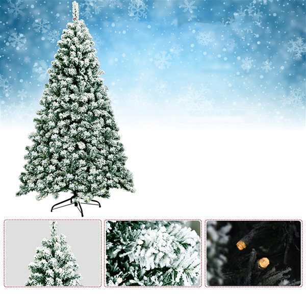 Costway 6ft PreLit Premium Snow Flocked Hinged Artificial Christmas