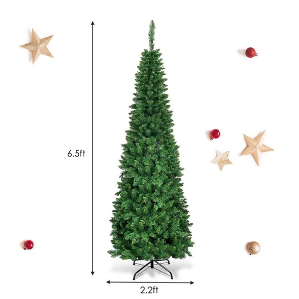 Costway 6.5-ft Pre-Lit Hinged Artificial Pencil Christmas Tree with 250 Multicolour Lights