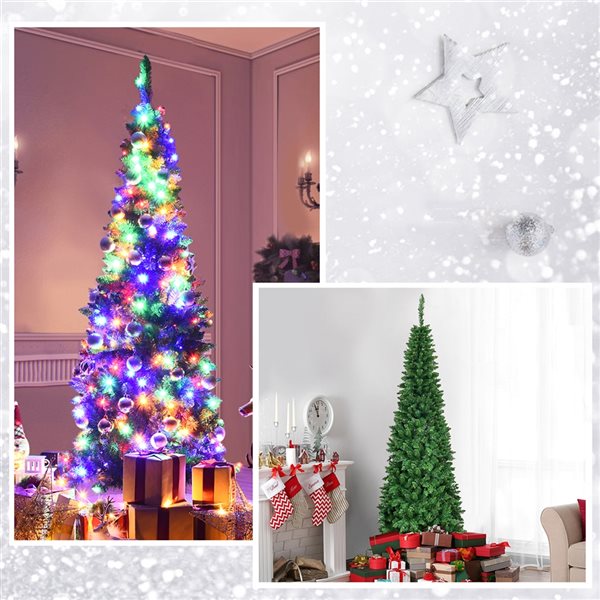 Costway 6.5-ft Pre-Lit Hinged Artificial Pencil Christmas Tree with 250 Multicolour Lights