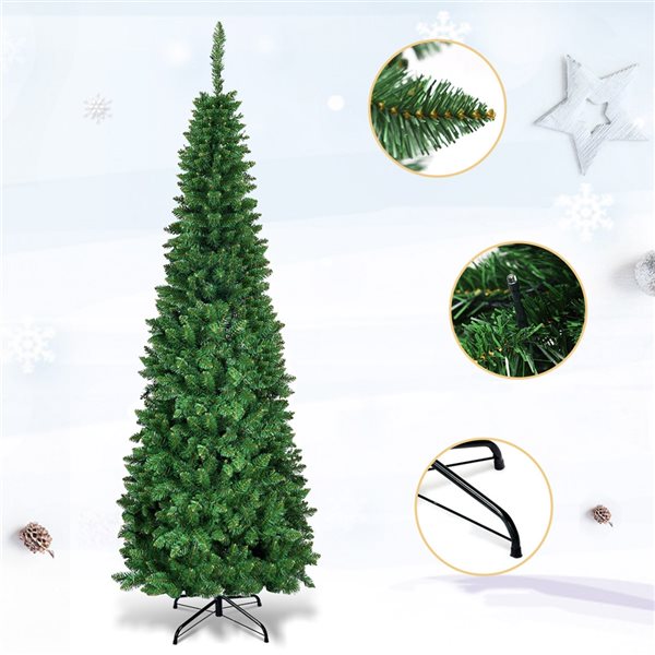 Costway 6.5-ft Pre-Lit Hinged Artificial Pencil Christmas Tree with 250 Multicolour Lights