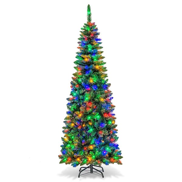 Costway 6.5-ft Pre-Lit Hinged Artificial Pencil Christmas Tree with 250 Multicolour Lights