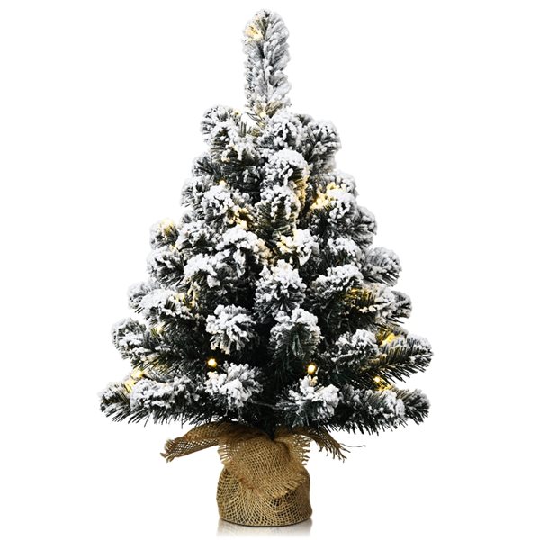 Costway 24in PreLit Snow Flocked Tabletop Christmas Tree Decor with