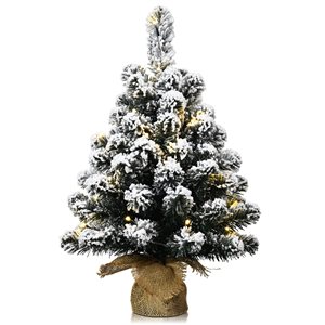 Costway 24-in Pre-Lit Snow Flocked Tabletop Christmas Tree Decor with 30 LED Lights and Timer