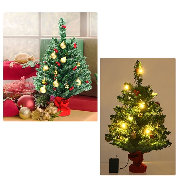 Costway 24-ft Pre-Lit Tabletop Christmas Tree Battery Operated PVC with ...