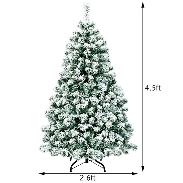 Costway 4.5-ft Pre-Lit Premium Snow Flocked Hinged Artificial Christmas Tree with 200 Lights